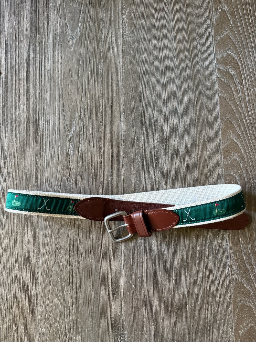J. Crew Men’s Golf Theme Ribbon Webbed Canvas & Leather Belt Sz 30